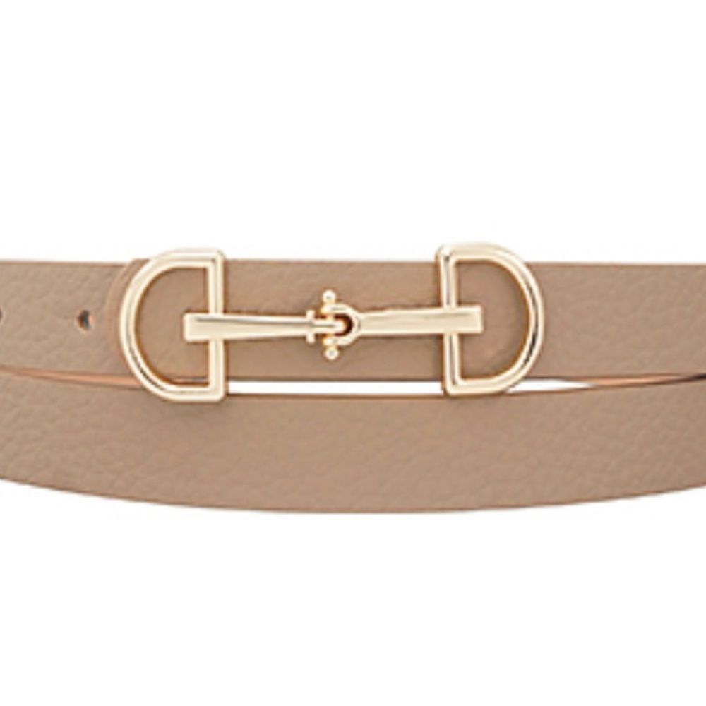 Horse bit Elegant Tan faux Leather Belt with Gold Buckle